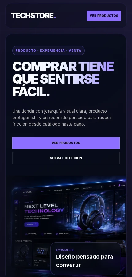 Vista móvil real de TechStore